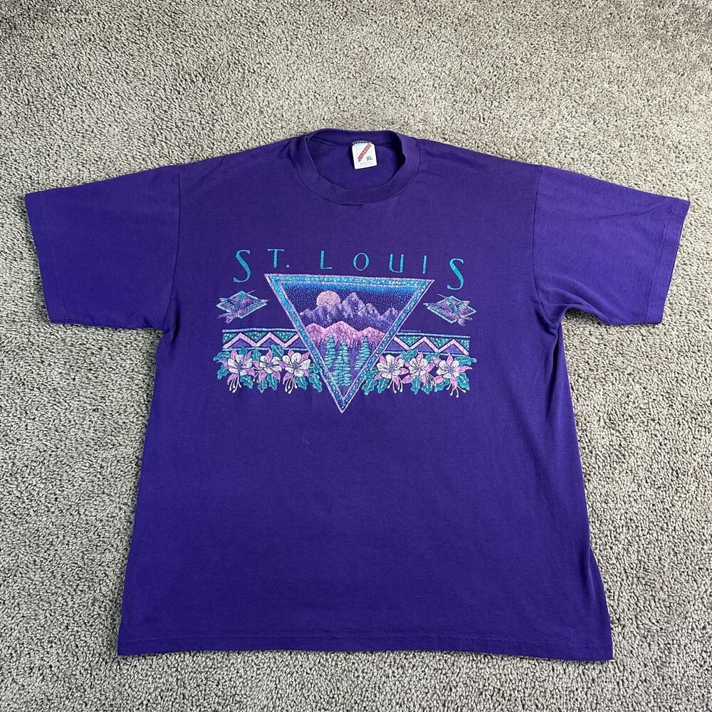 VINTAGE St Louis Missouri Shirt Mens XL Purple Hummingbird 1992 Wild West 90s